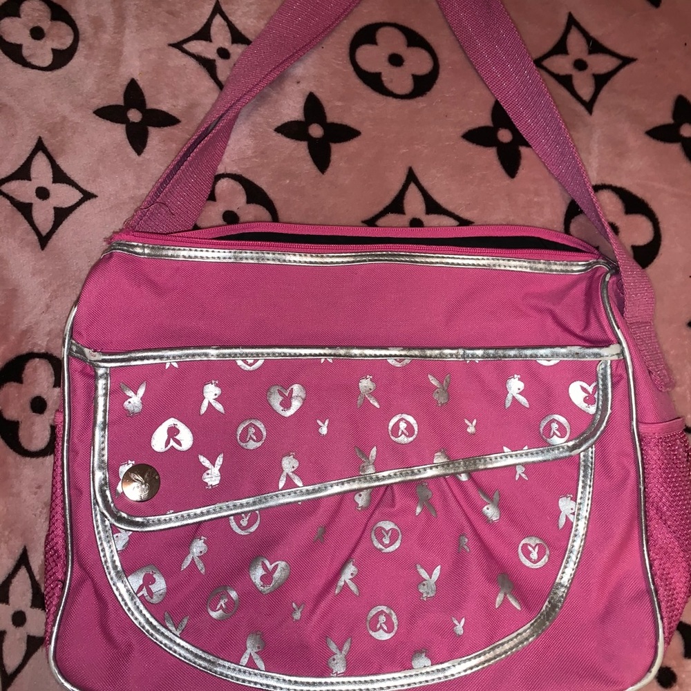 Pink playboy monogram messenger bag